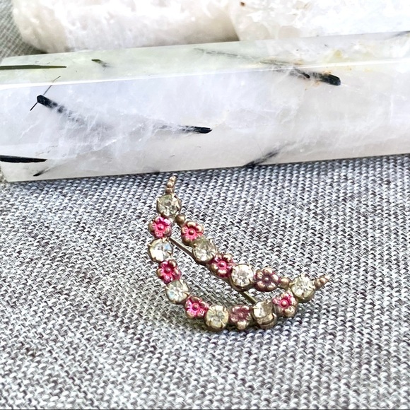 Genuine Vintage Moon Flower Metaphysical 1920s Pin Rhinestone Witchcraft Brooch - Picture 2 of 4
